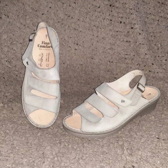 FINN COMFORT-Sylt Sandal-Soft Footbed-Beige Nubuck-Sz UK7-9.5 Women-Near Mint - Picture 1 of 9